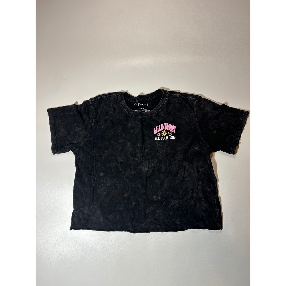 Fifth Sun Graphic Tee Womens Large Black Excellent Wild Bloom Tour 1969 Cropped